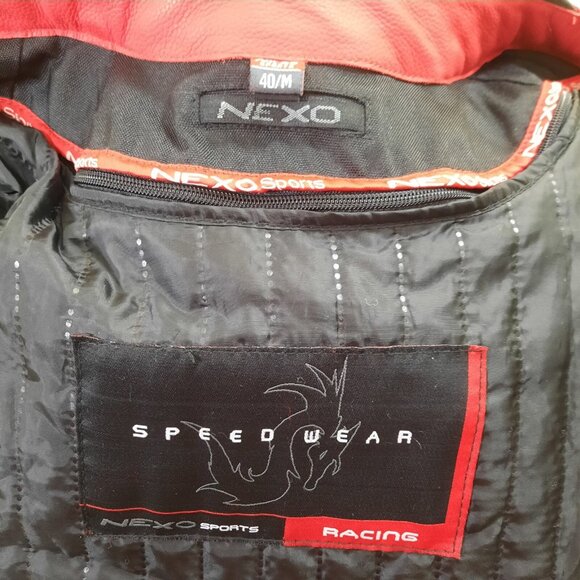 Y2K Leather Racing Motorcycle Jacket Armored Mens Size M Red Black White Nexo - Picture 12 of 15